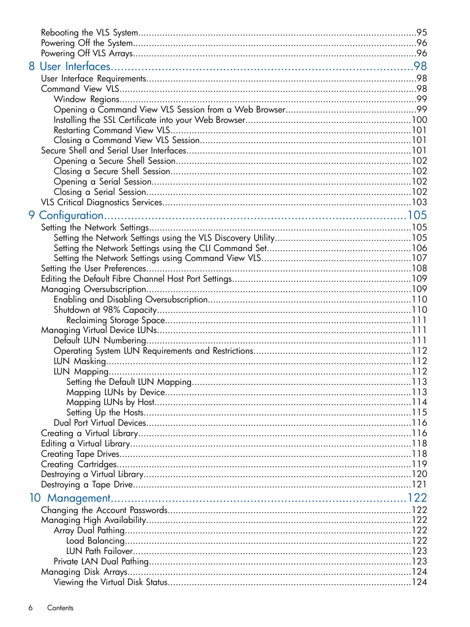 8 user interfaces, 9 configuration, 10 management | HP 9000 Virtual Library System User Manual | Page 6 / 268