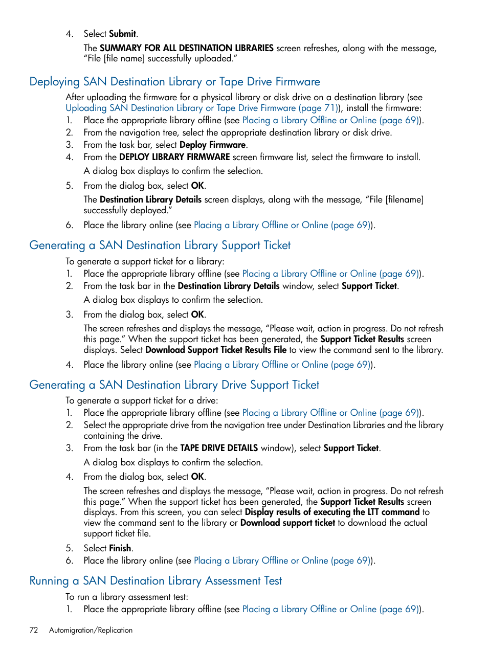 Running a san destination library assessment test | HP 9000 Virtual Library System User Manual | Page 72 / 268