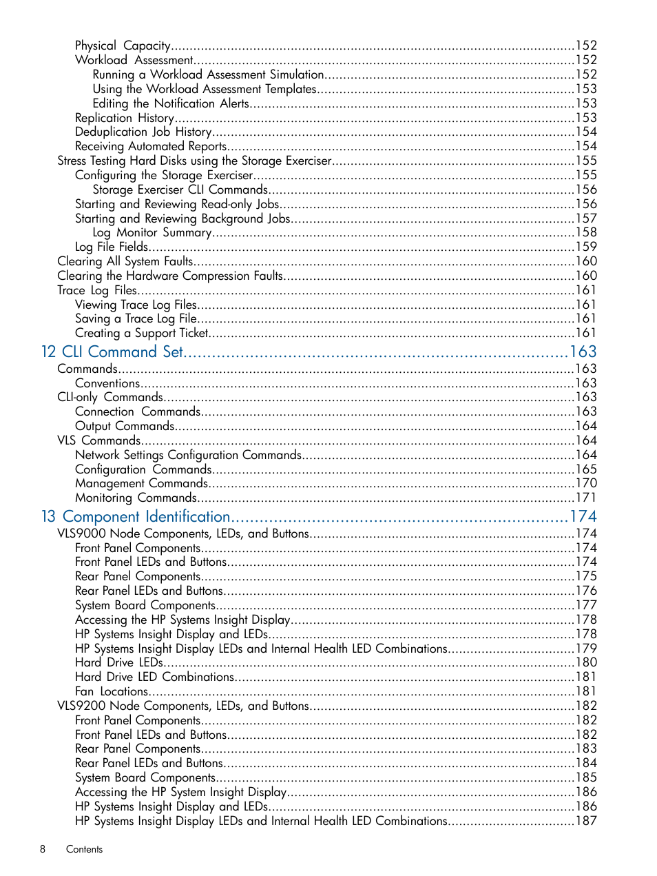 12 cli command set, 13 component identification | HP 9000 Virtual Library System User Manual | Page 8 / 268