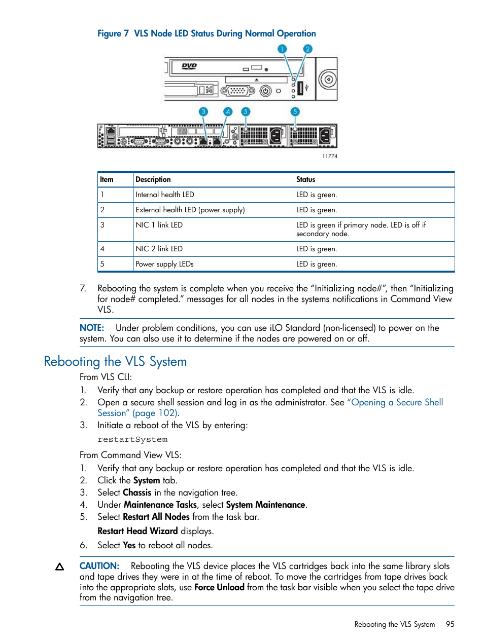 Rebooting the vls system | HP 9000 Virtual Library System User Manual | Page 95 / 268