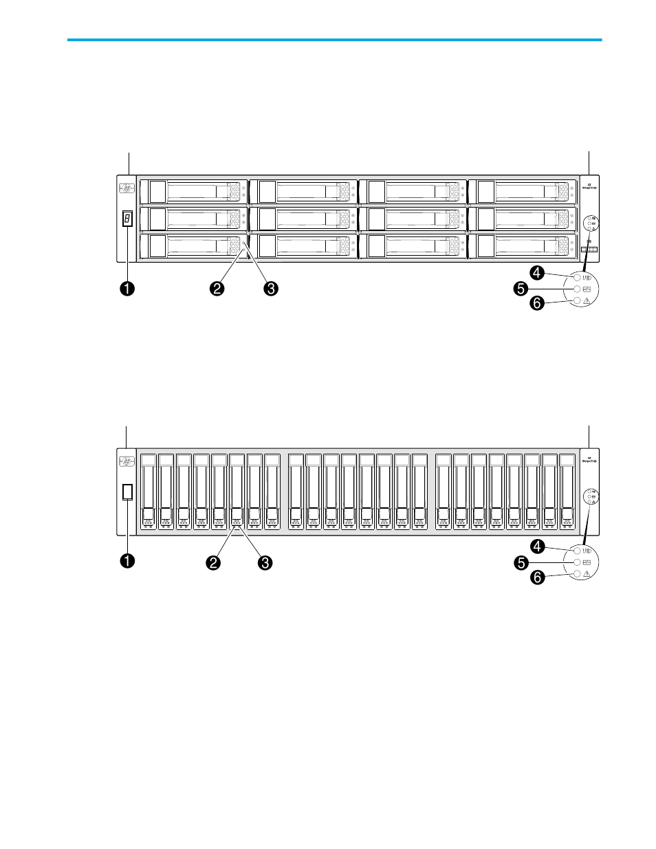 Components, Front panel components, 2 components | P2000 g3 (10gbe or 1gb) iscsi msa lff, P2000 g3 (10gbe or 1gb) iscsi msa sff, 2components | HP P2000 G3 MSA Array Systems User Manual | Page 17 / 86