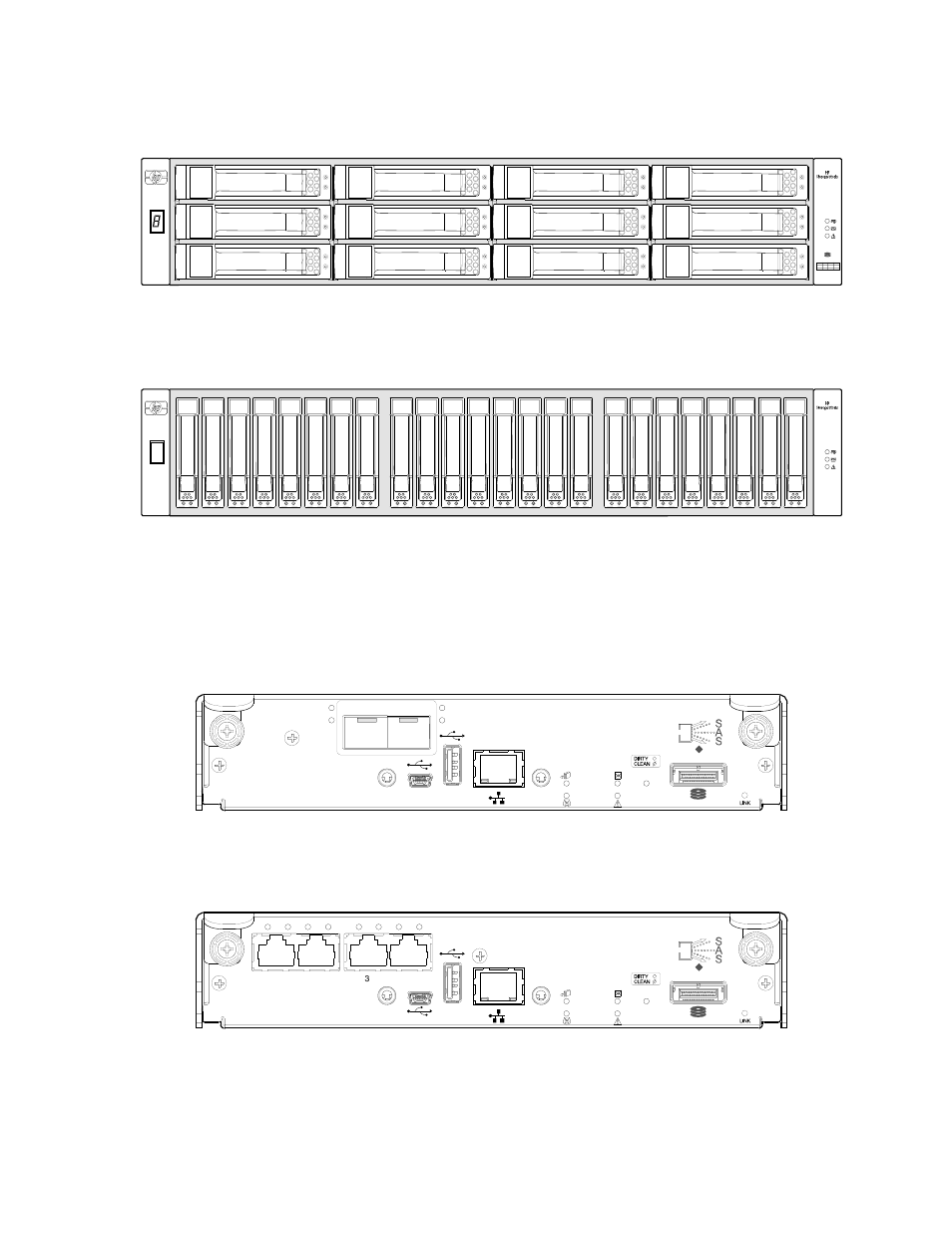 Disk drive bay numbers, Rear panel views - controller modules, Rear panel views — controller modules | 18 components | HP P2000 G3 MSA Array Systems User Manual | Page 18 / 86