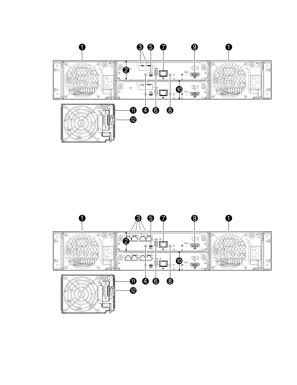 Rear panel components, P2000 g3 10gbe iscsi msa, P2000 g3 1gb iscsi msa | HP P2000 G3 MSA Array Systems User Manual | Page 19 / 86