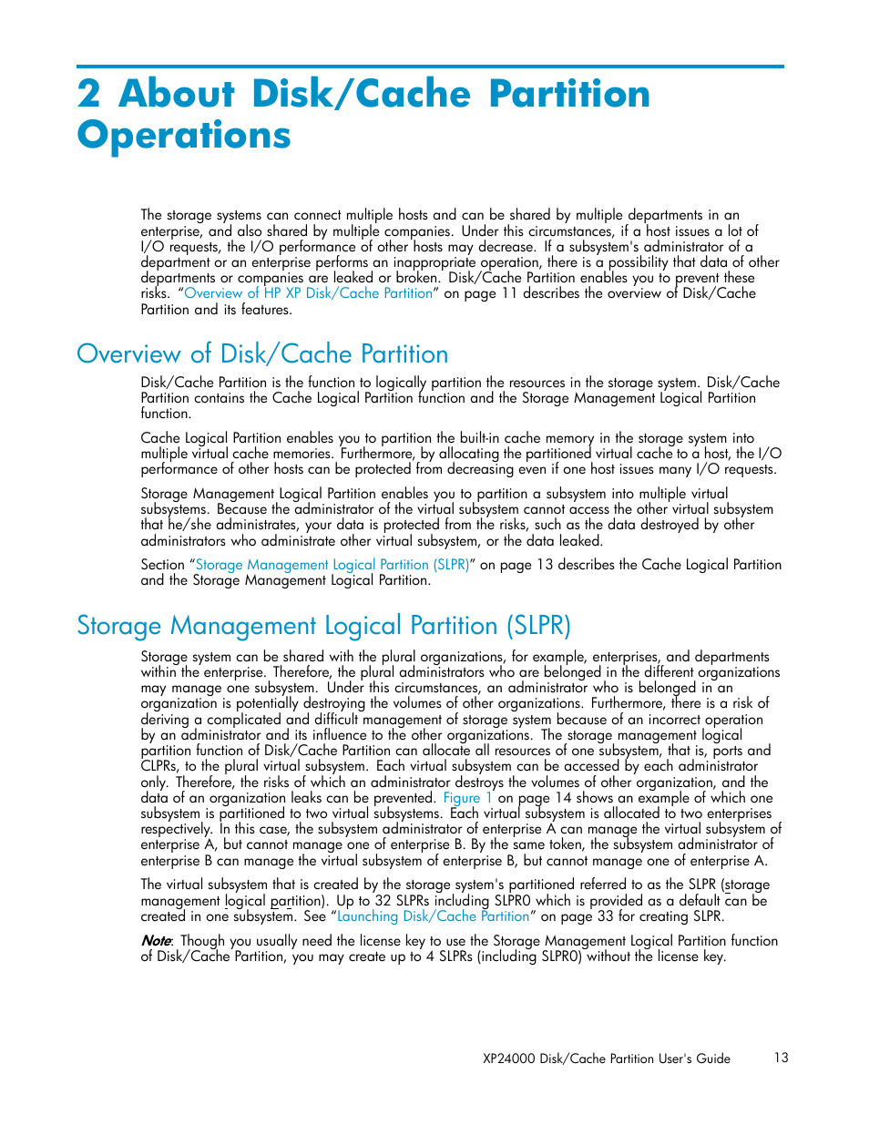 2 about disk/cache partition operations, Overview of disk/cache partition, Storage management logical partition (slpr) | HP StorageWorks XP Remote Web Console Software User Manual | Page 13 / 43