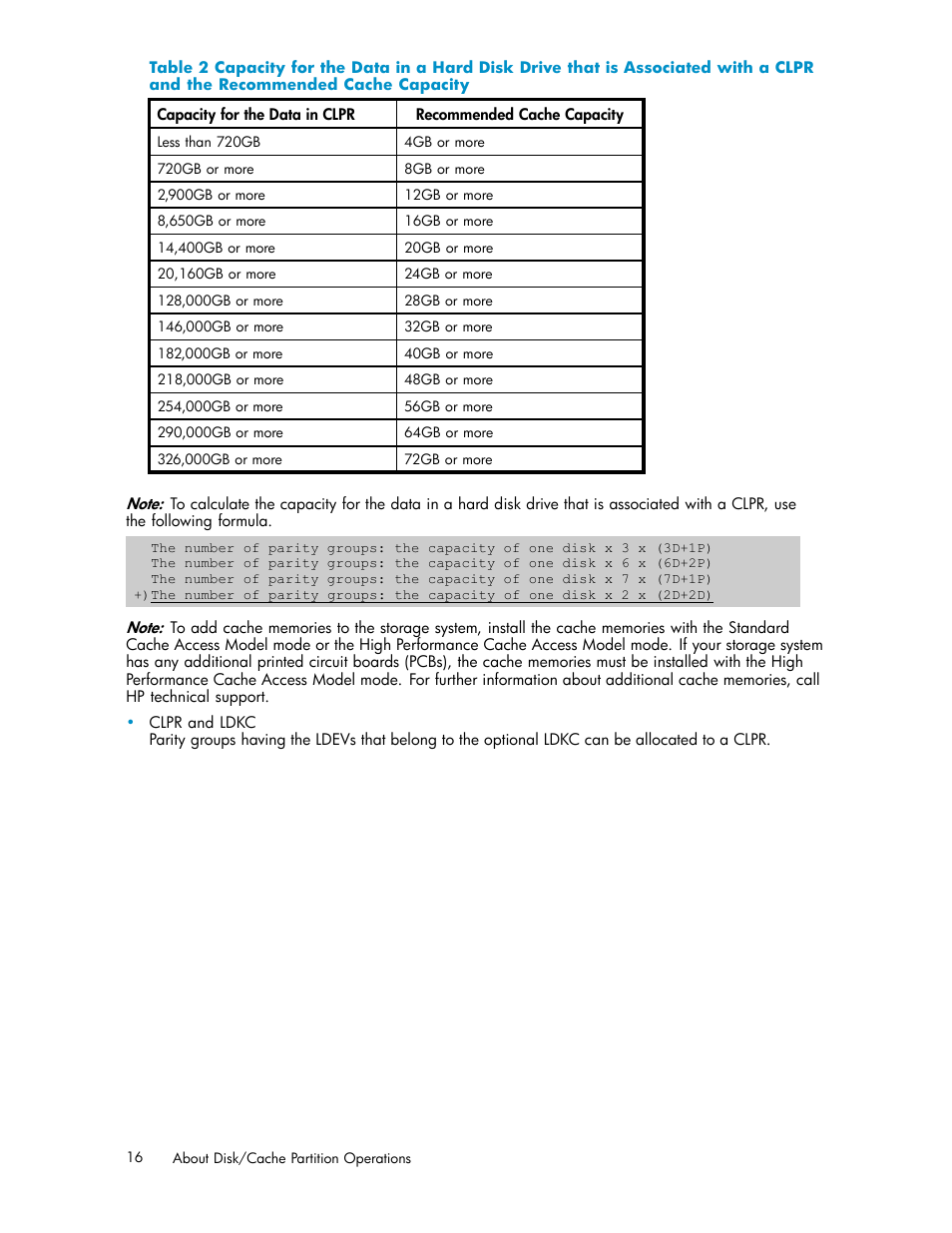 Recommended cache capacity | HP StorageWorks XP Remote Web Console Software User Manual | Page 16 / 43