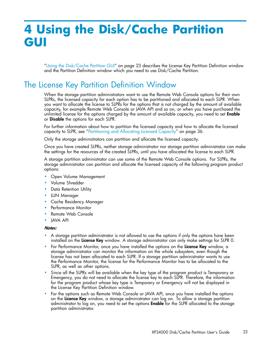 4 using the disk/cache partition gui, The license key partition definition window, The license key partition deﬁnition window | HP StorageWorks XP Remote Web Console Software User Manual | Page 23 / 43