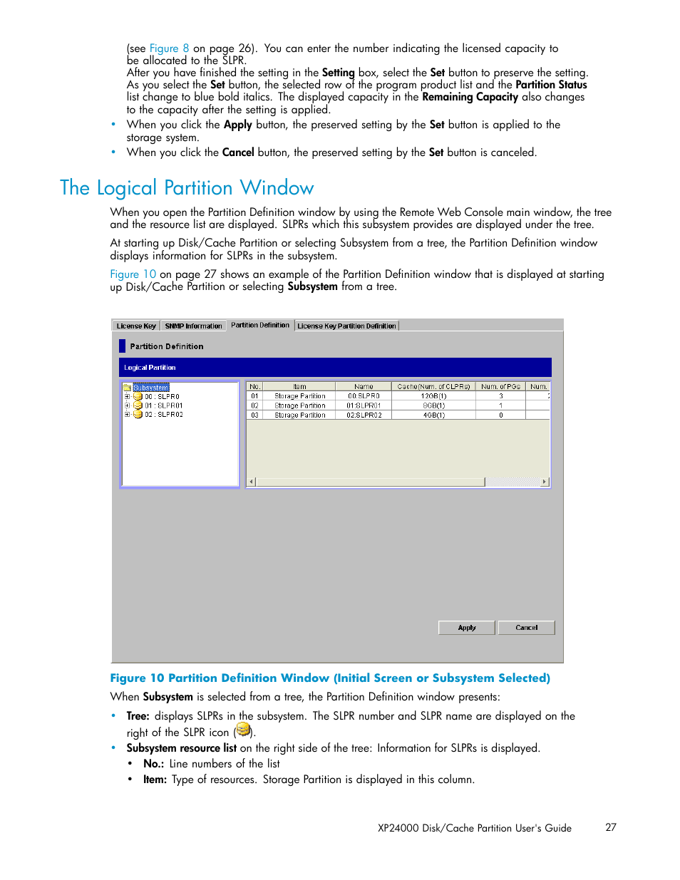 The logical partition window | HP StorageWorks XP Remote Web Console Software User Manual | Page 27 / 43