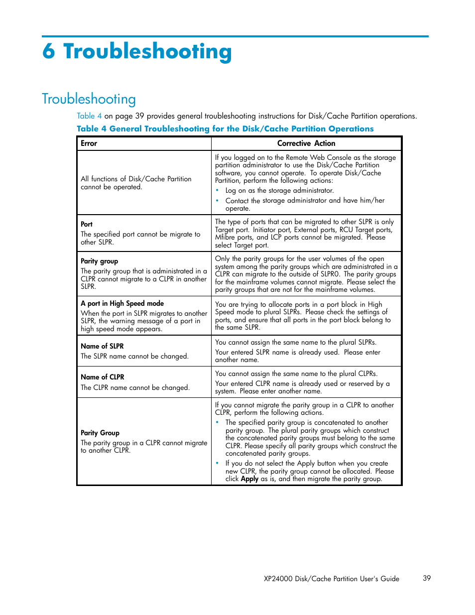 6 troubleshooting, Troubleshooting | HP StorageWorks XP Remote Web Console Software User Manual | Page 39 / 43