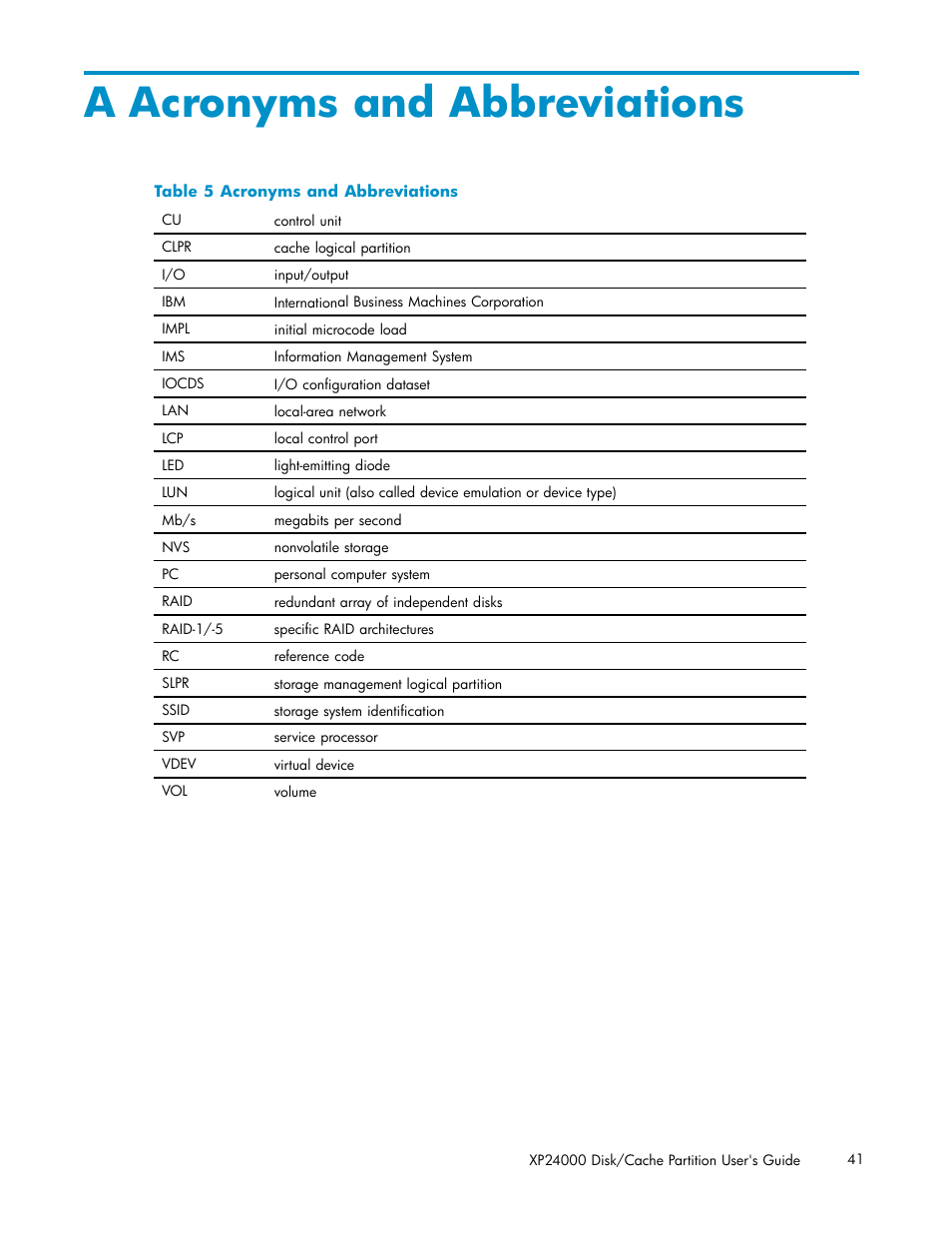 A acronyms and abbreviations, 5 acronyms and abbreviations | HP StorageWorks XP Remote Web Console Software User Manual | Page 41 / 43