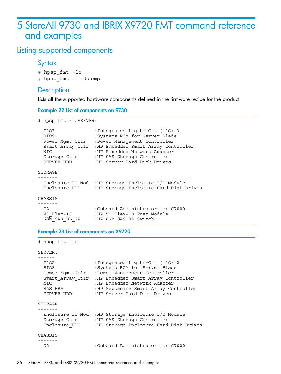 Listing supported components | HP StoreAll Storage User Manual | Page 36 / 93