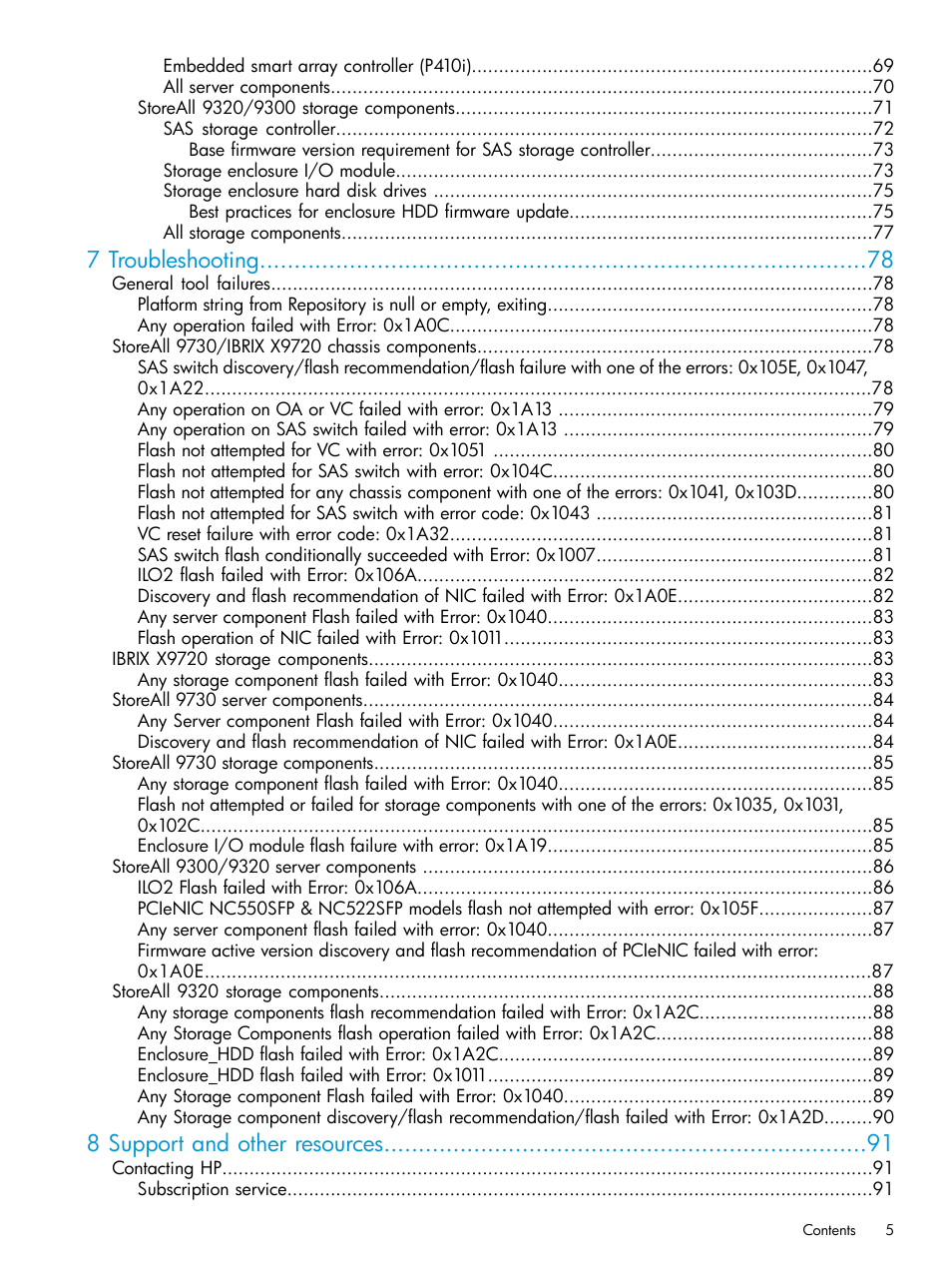 7 troubleshooting, 8 support and other resources | HP StoreAll Storage User Manual | Page 5 / 93