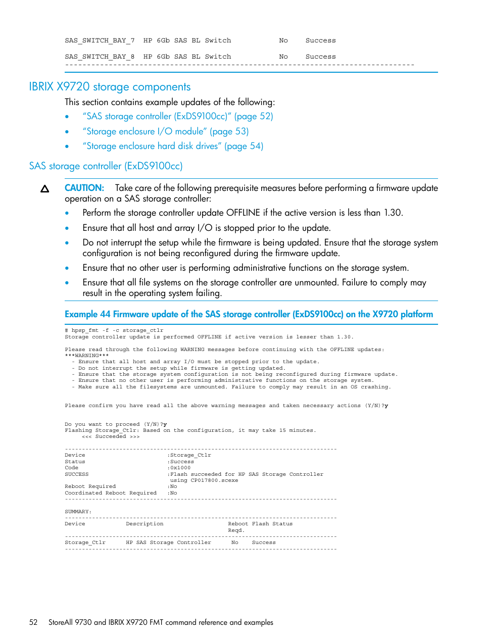 Ibrix x9720 storage components, Sas storage controller (exds9100cc) | HP StoreAll Storage User Manual | Page 52 / 93