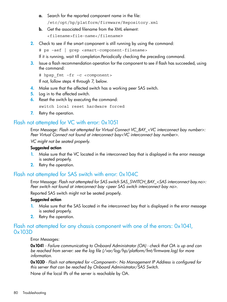 Flash not attempted for vc with error: 0x1051 | HP StoreAll Storage User Manual | Page 80 / 93