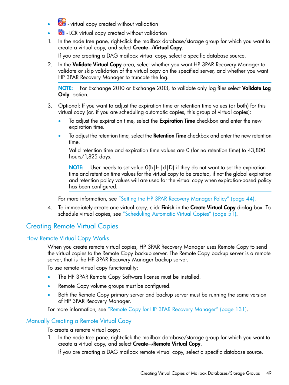 Creating remote virtual copies, How remote virtual copy works, Manually creating a remote virtual copy | HP 3PAR Recovery Manager Software User Manual | Page 49 / 176