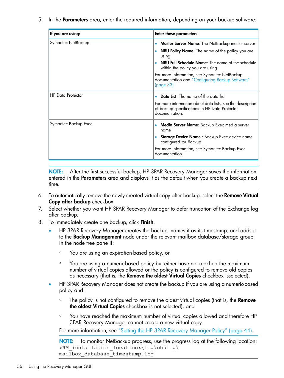 HP 3PAR Recovery Manager Software User Manual | Page 56 / 176