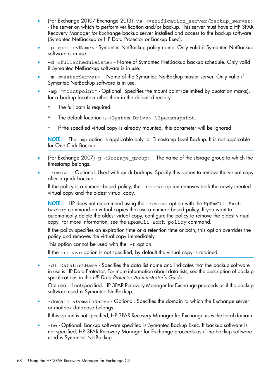 HP 3PAR Recovery Manager Software User Manual | Page 68 / 176