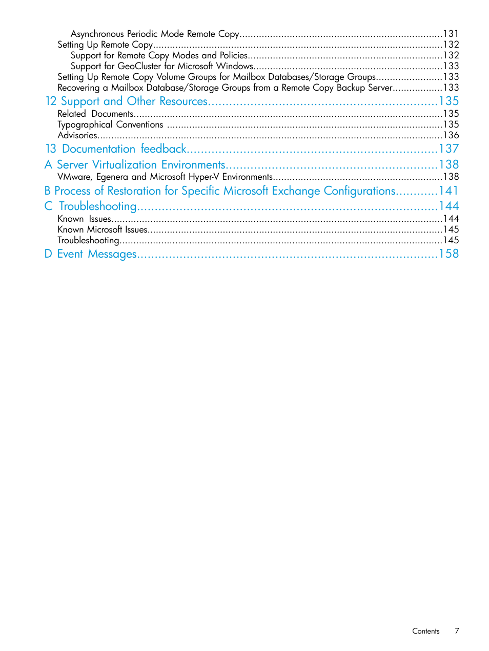 12 support and other resources, D event messages | HP 3PAR Recovery Manager Software User Manual | Page 7 / 176