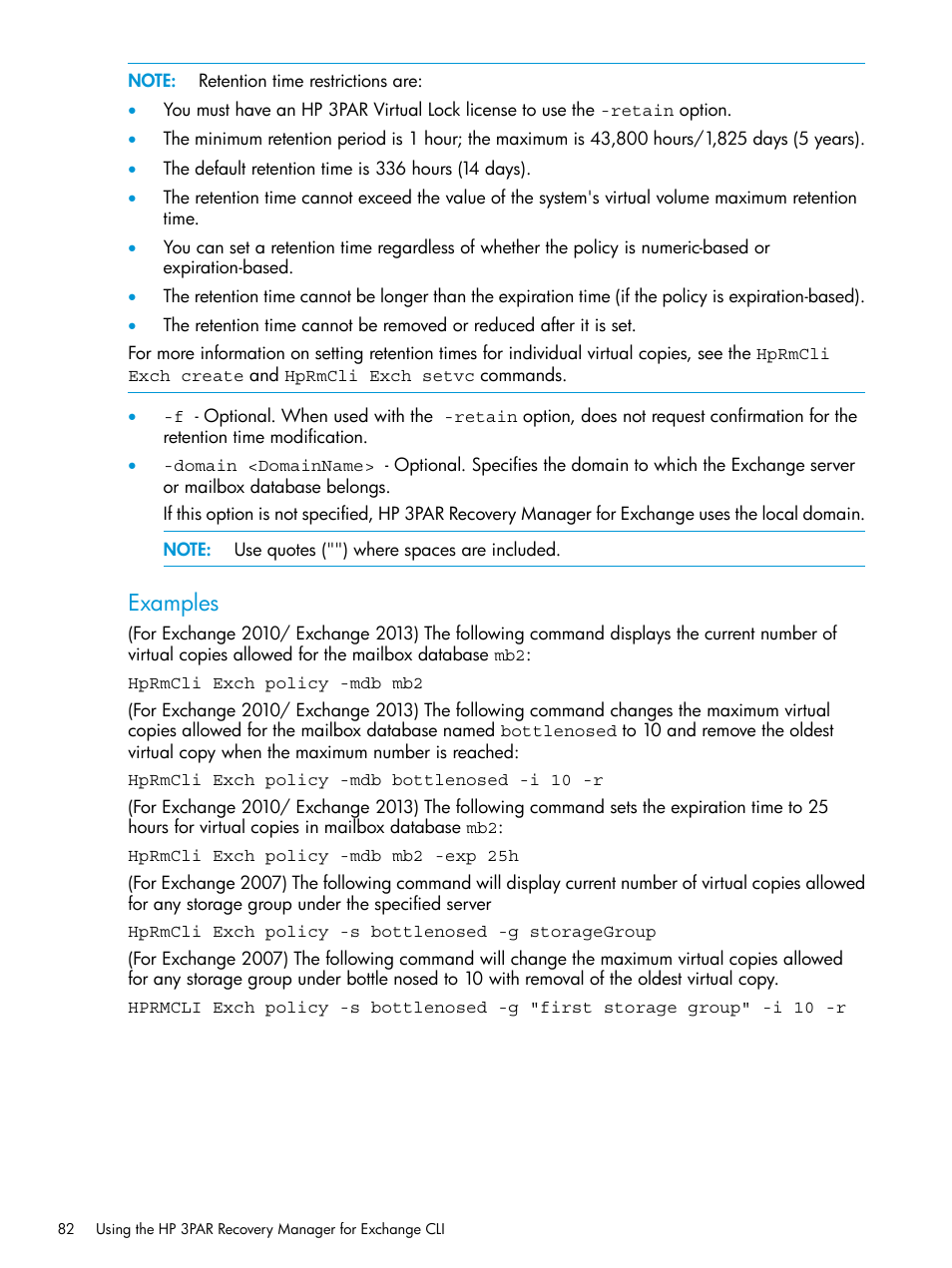 Examples | HP 3PAR Recovery Manager Software User Manual | Page 82 / 176