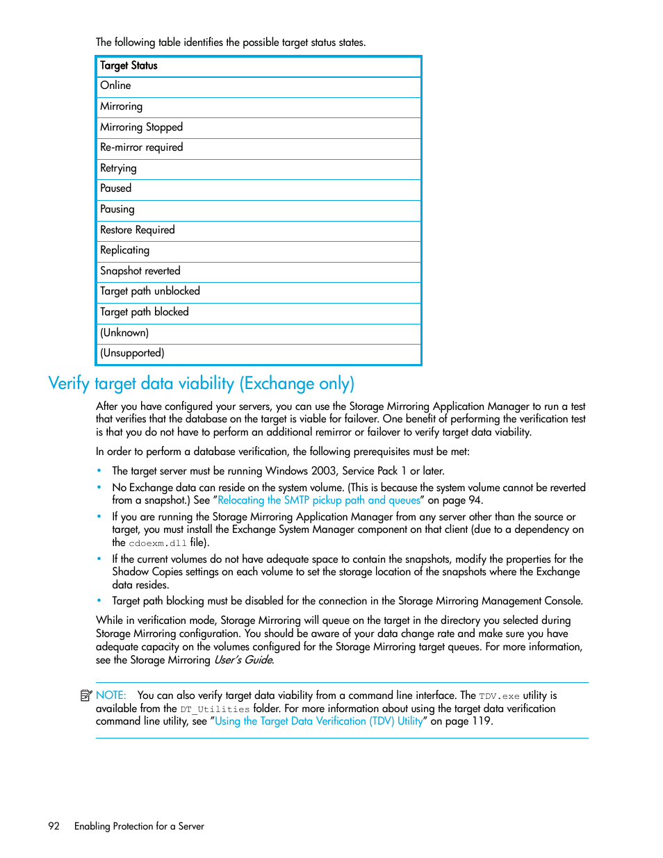 Verify target data viability (exchange only) | HP Storage Mirroring V5 Software User Manual | Page 102 / 132