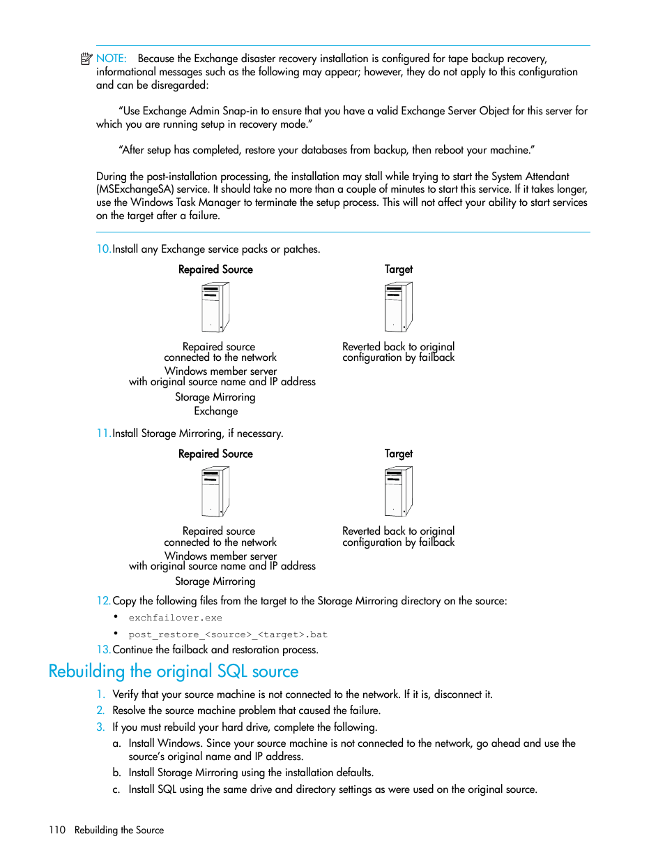 Rebuilding the original sql source | HP Storage Mirroring V5 Software User Manual | Page 120 / 132