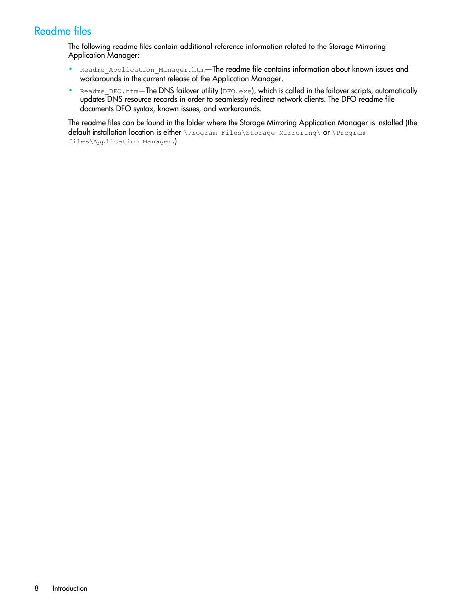 Readme files | HP Storage Mirroring V5 Software User Manual | Page 18 / 132
