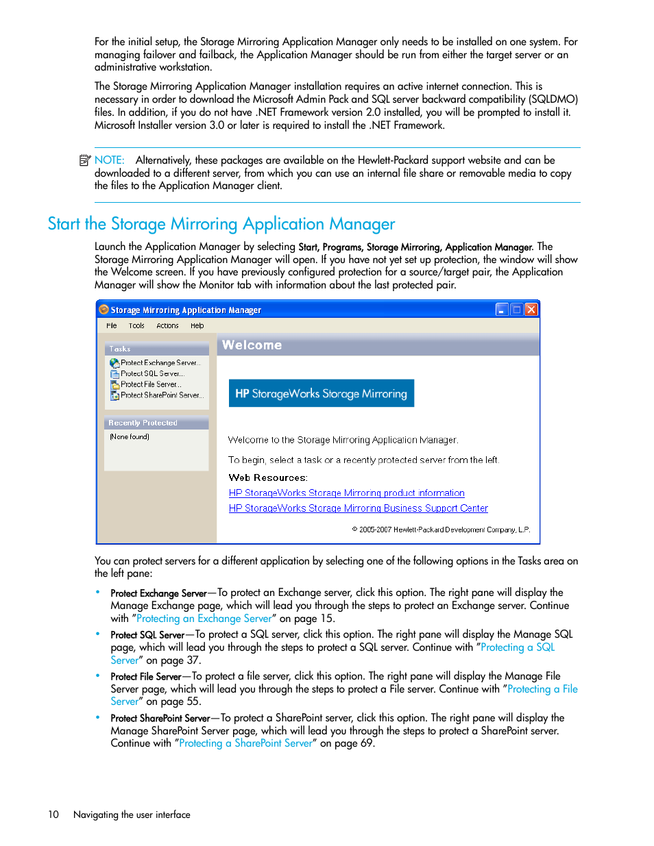 Start the storage mirroring application manager | HP Storage Mirroring V5 Software User Manual | Page 20 / 132