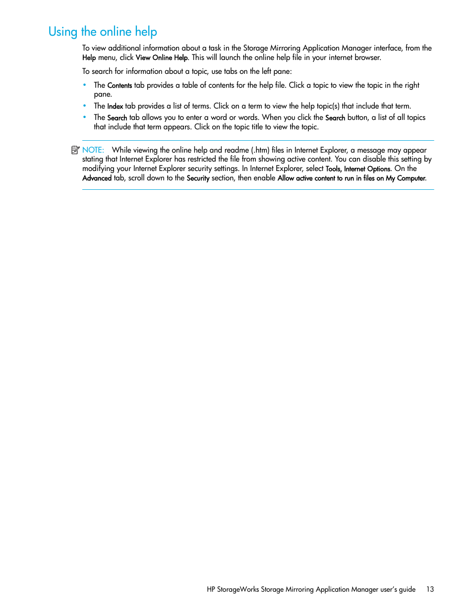 Using the online help | HP Storage Mirroring V5 Software User Manual | Page 23 / 132