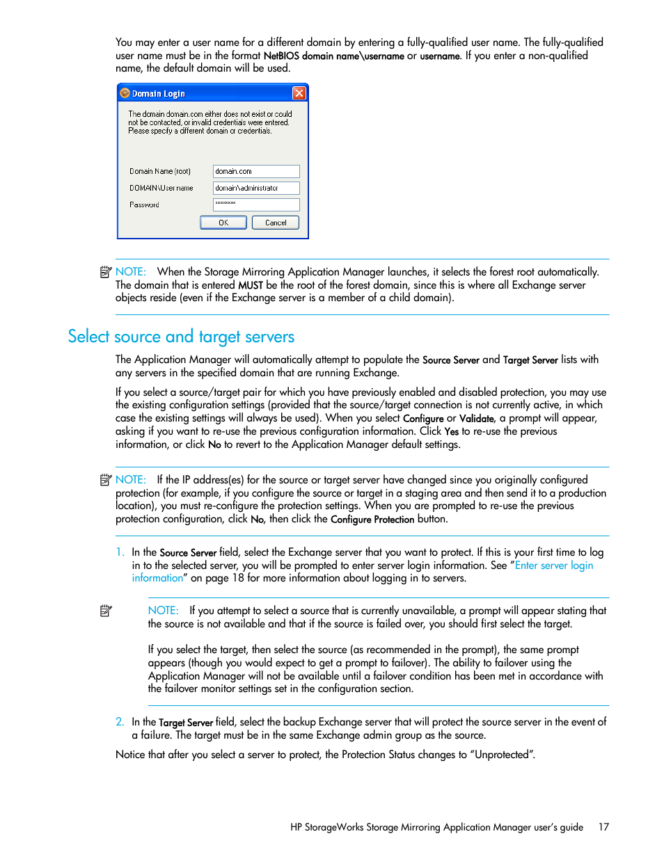 Select source and target servers | HP Storage Mirroring V5 Software User Manual | Page 27 / 132