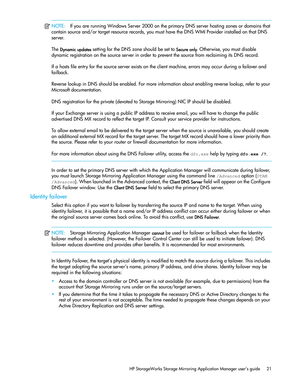 Identity failover | HP Storage Mirroring V5 Software User Manual | Page 31 / 132