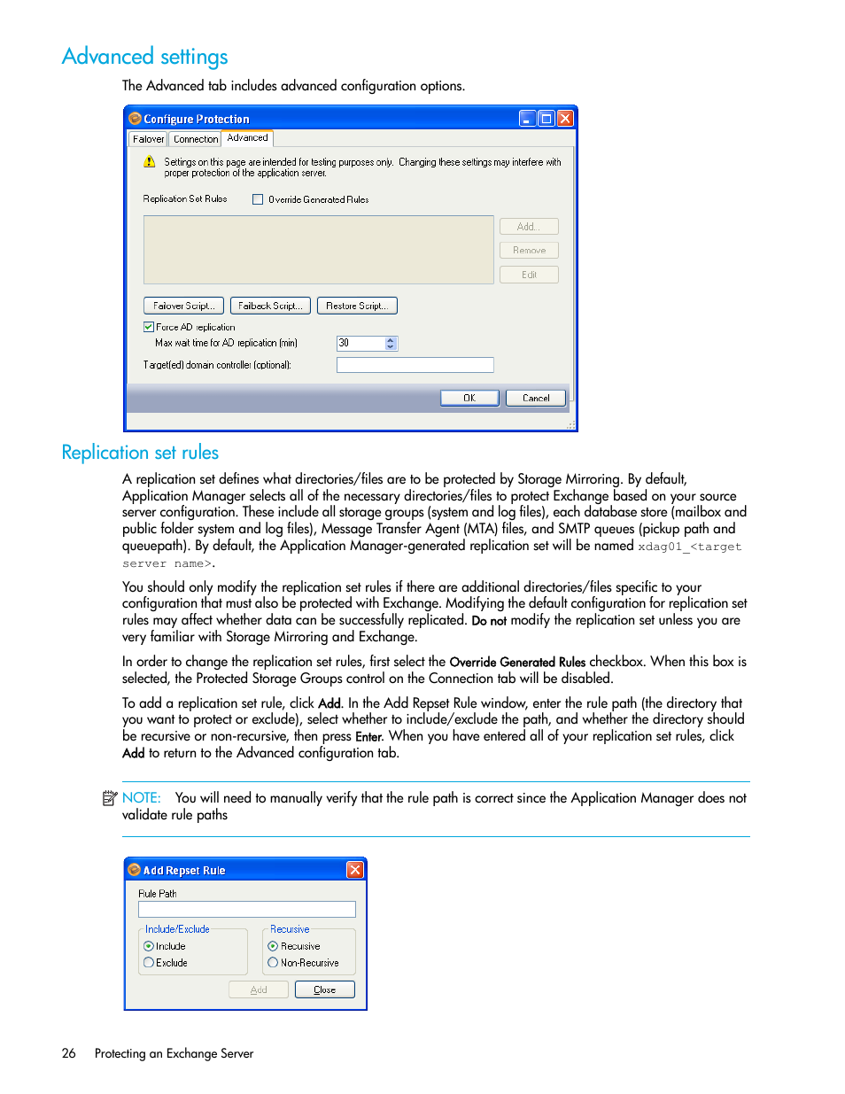 Advanced settings, Replication set rules | HP Storage Mirroring V5 Software User Manual | Page 36 / 132