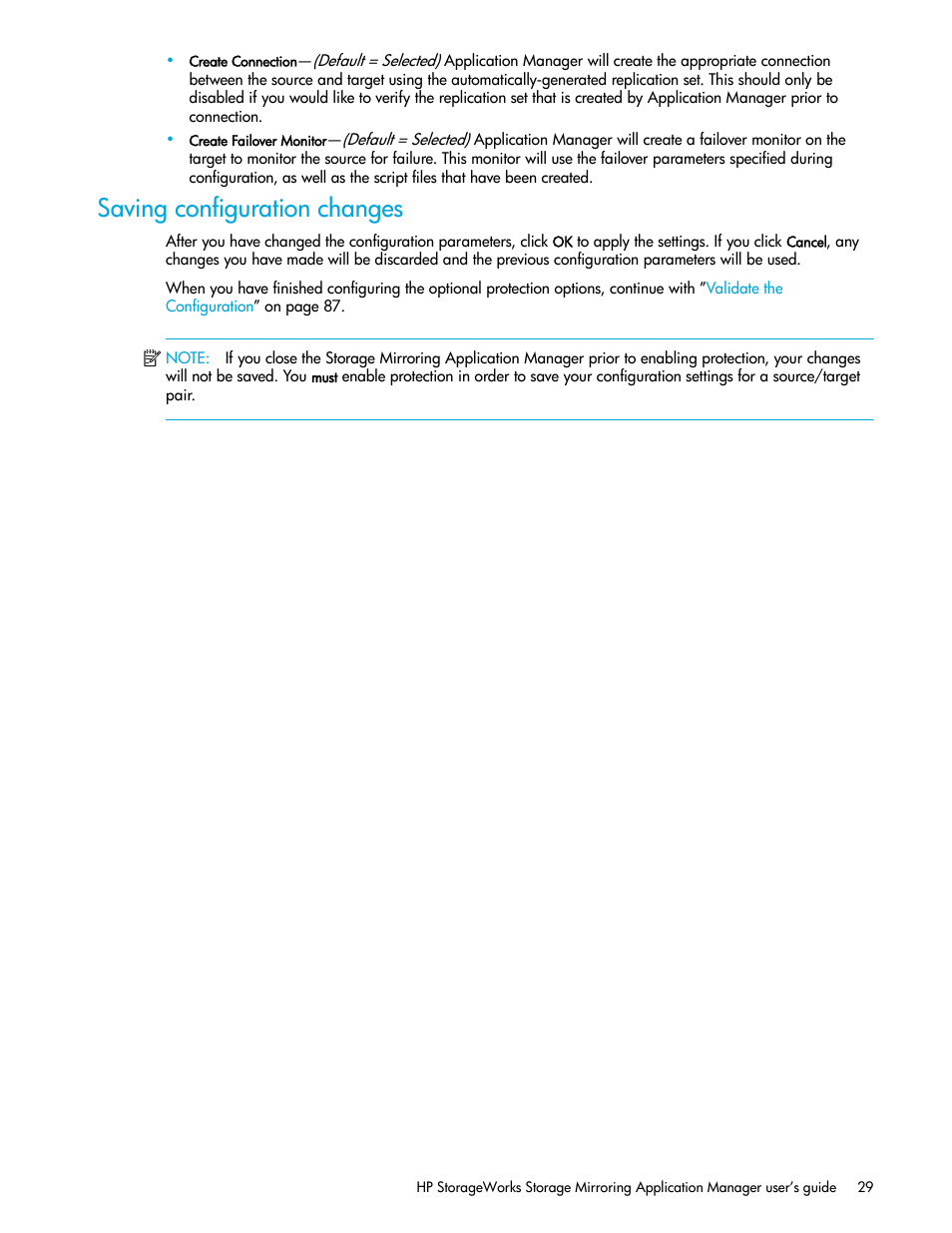 Saving configuration changes | HP Storage Mirroring V5 Software User Manual | Page 39 / 132