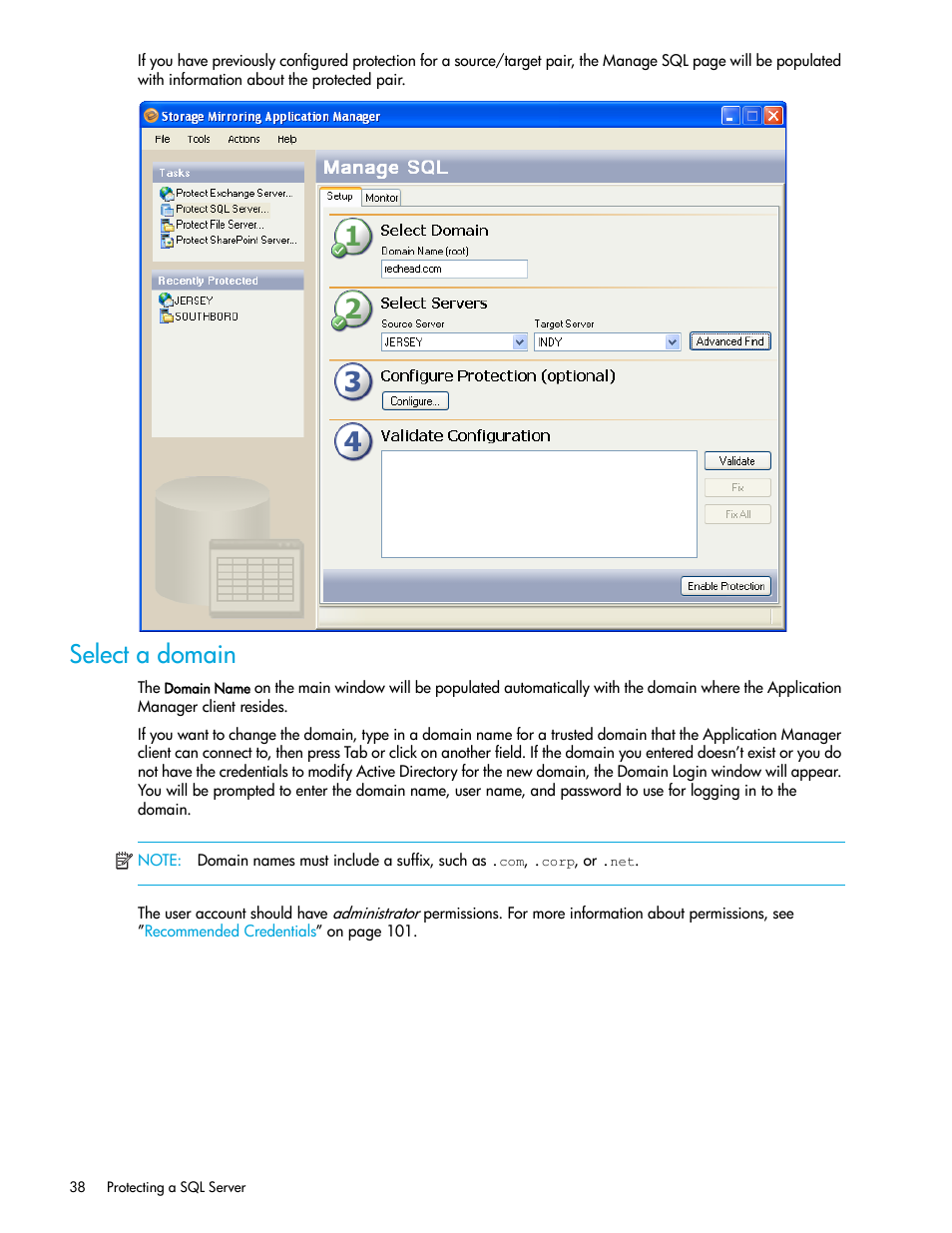 Select a domain | HP Storage Mirroring V5 Software User Manual | Page 48 / 132