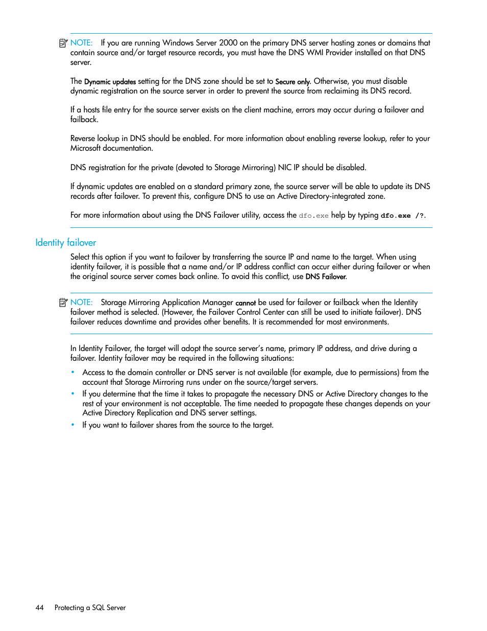 Identity failover | HP Storage Mirroring V5 Software User Manual | Page 54 / 132