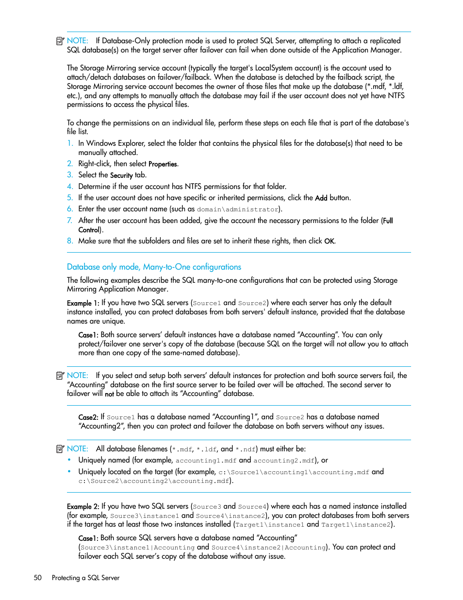 Database only mode, many-to-one configurations | HP Storage Mirroring V5 Software User Manual | Page 60 / 132