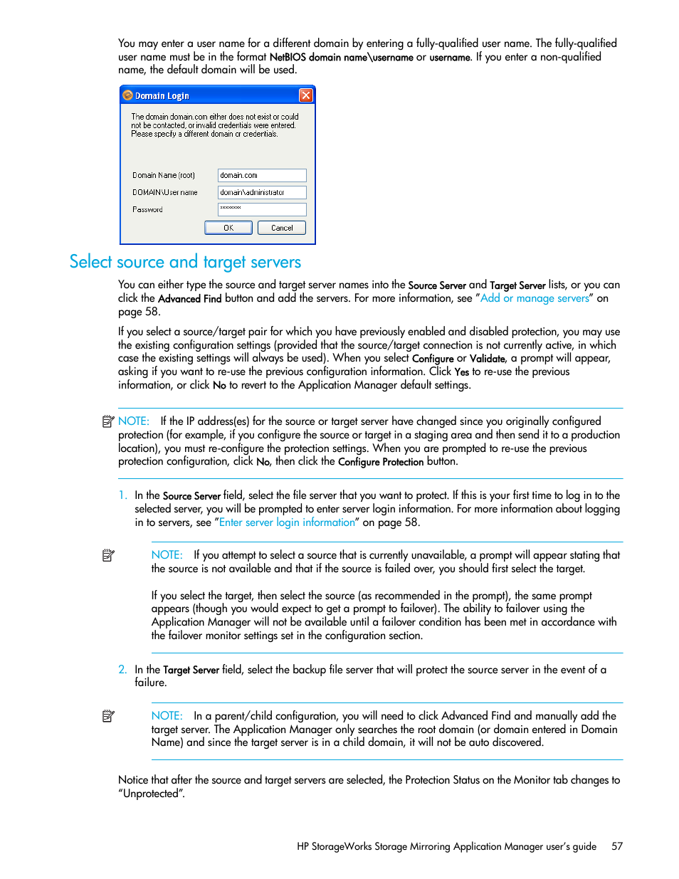 Select source and target servers | HP Storage Mirroring V5 Software User Manual | Page 67 / 132