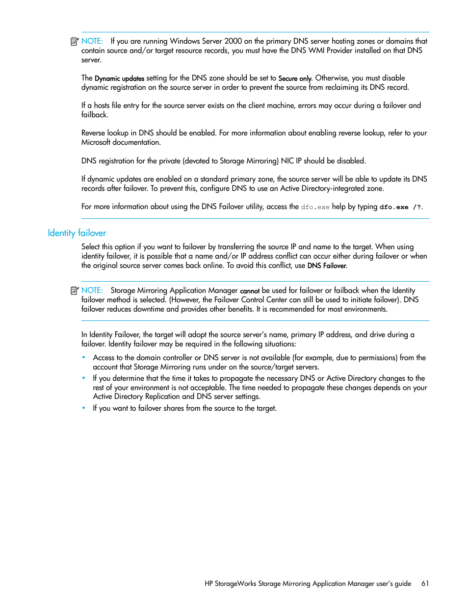 Identity failover | HP Storage Mirroring V5 Software User Manual | Page 71 / 132