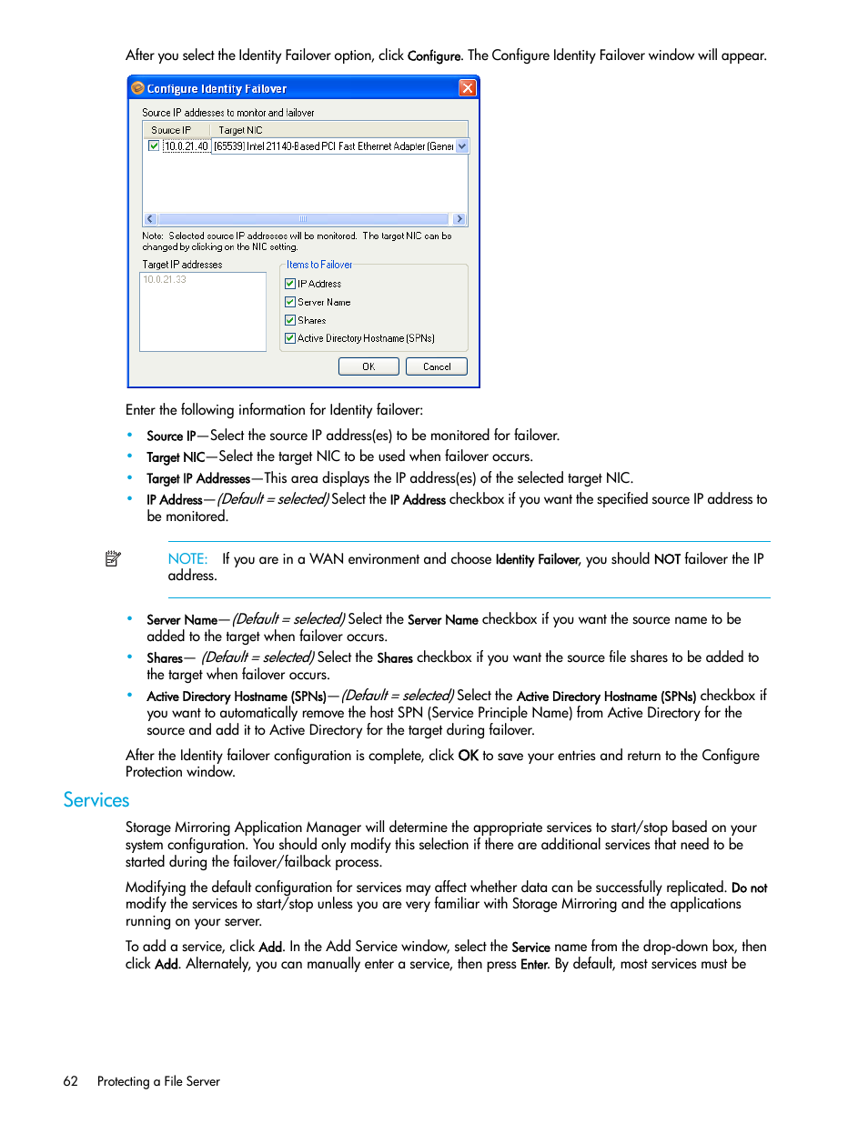 Services | HP Storage Mirroring V5 Software User Manual | Page 72 / 132