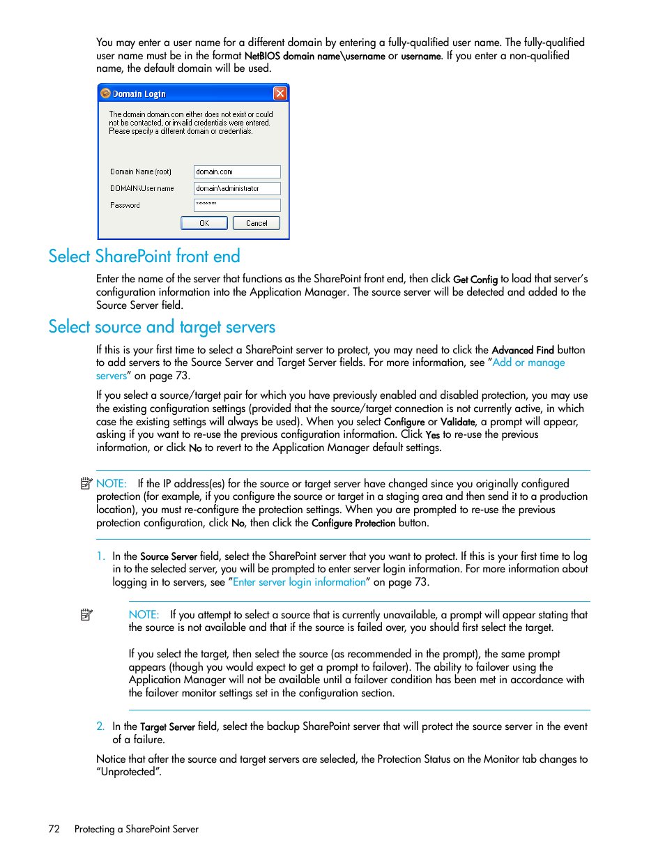 Select sharepoint front end, Select source and target servers | HP Storage Mirroring V5 Software User Manual | Page 82 / 132