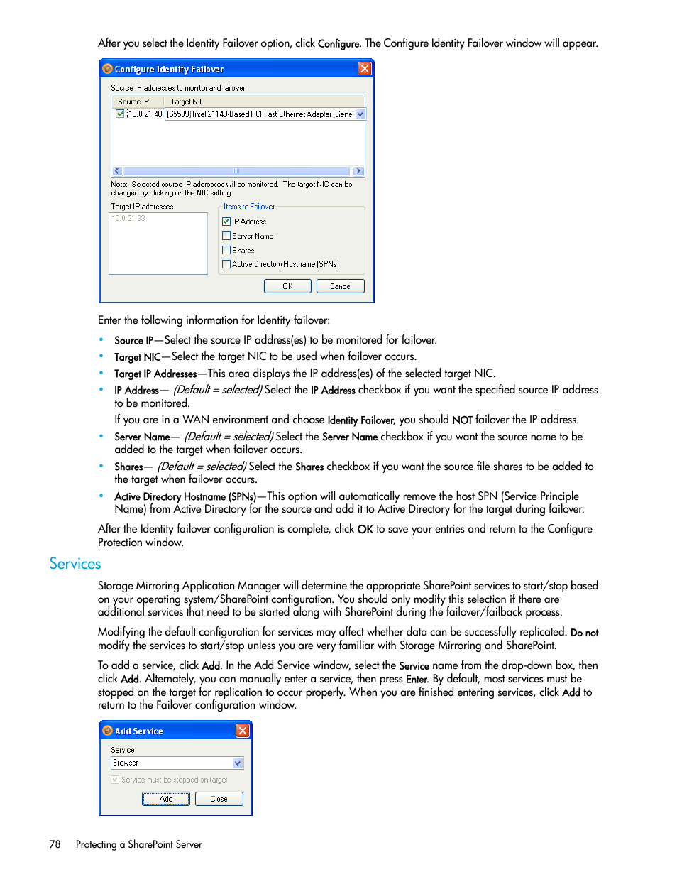 Services | HP Storage Mirroring V5 Software User Manual | Page 88 / 132
