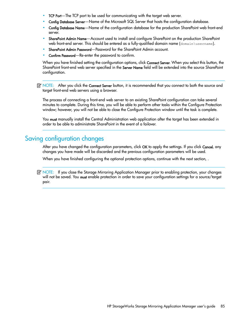 Saving configuration changes | HP Storage Mirroring V5 Software User Manual | Page 95 / 132