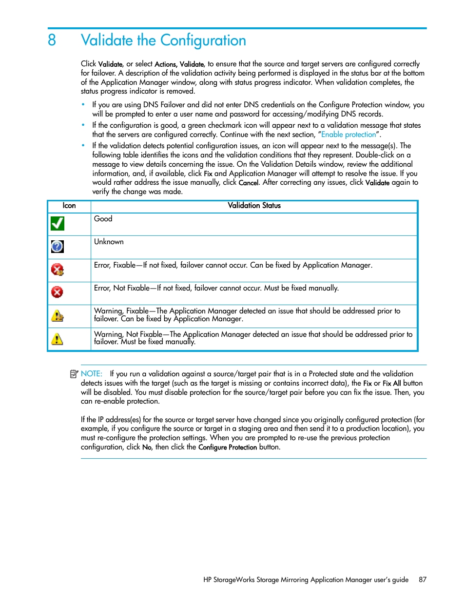 Validate the configuration, 8 validate the configuration, Validate the | Configuration, 8validate the configuration | HP Storage Mirroring V5 Software User Manual | Page 97 / 132