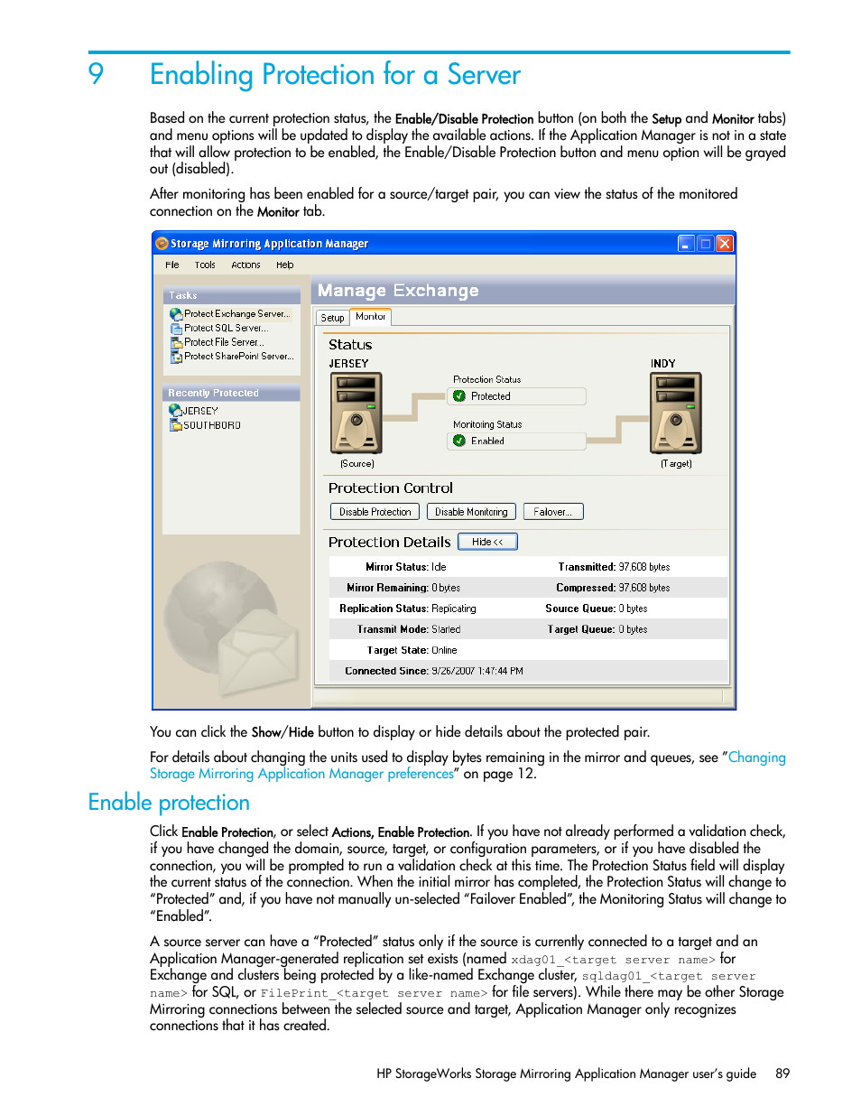 Enabling protection for a server, Enable protection, 9 enabling protection for a server | 9enabling protection for a server | HP Storage Mirroring V5 Software User Manual | Page 99 / 132