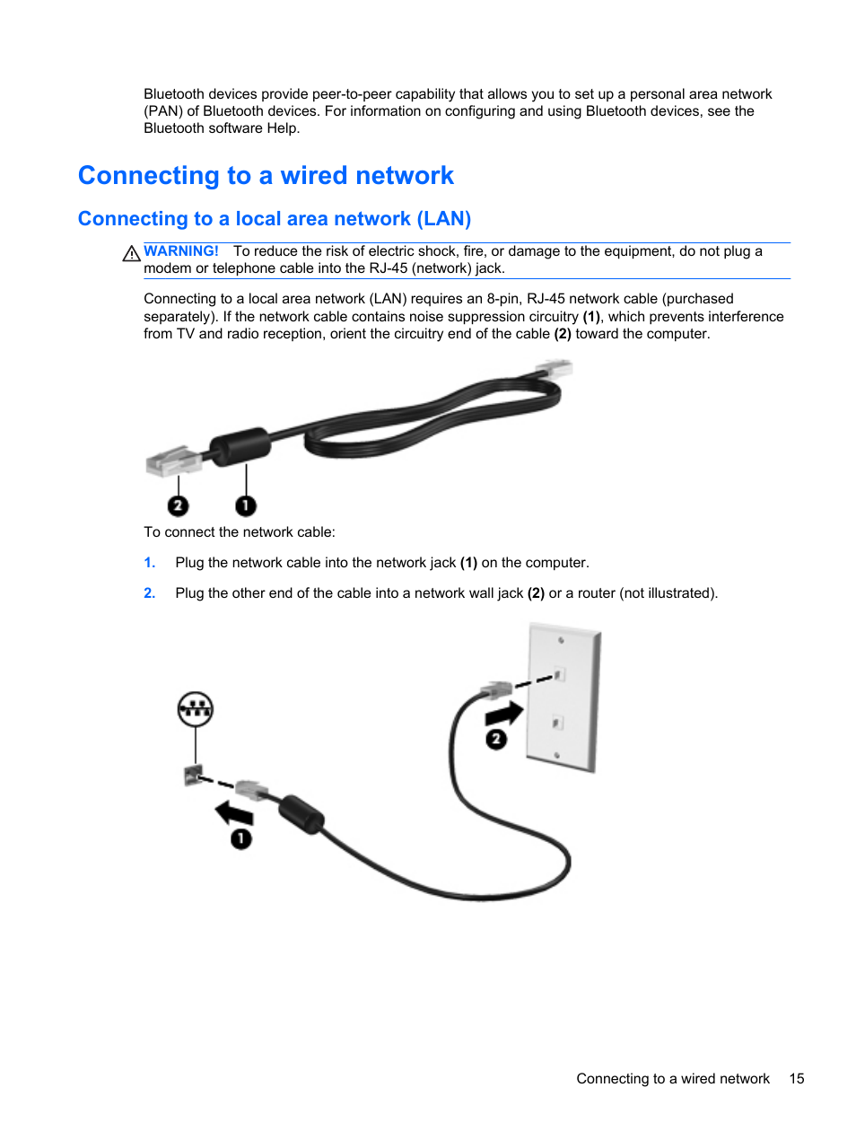 Connecting to a wired network, Connecting to a local area network (lan) | HP Pavilion dm1-4211nr Entertainment Notebook PC User Manual | Page 25 / 82