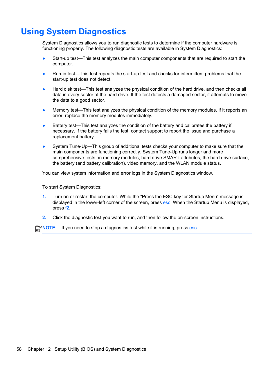 Using system diagnostics | HP Pavilion dm1-4211nr Entertainment Notebook PC User Manual | Page 68 / 82