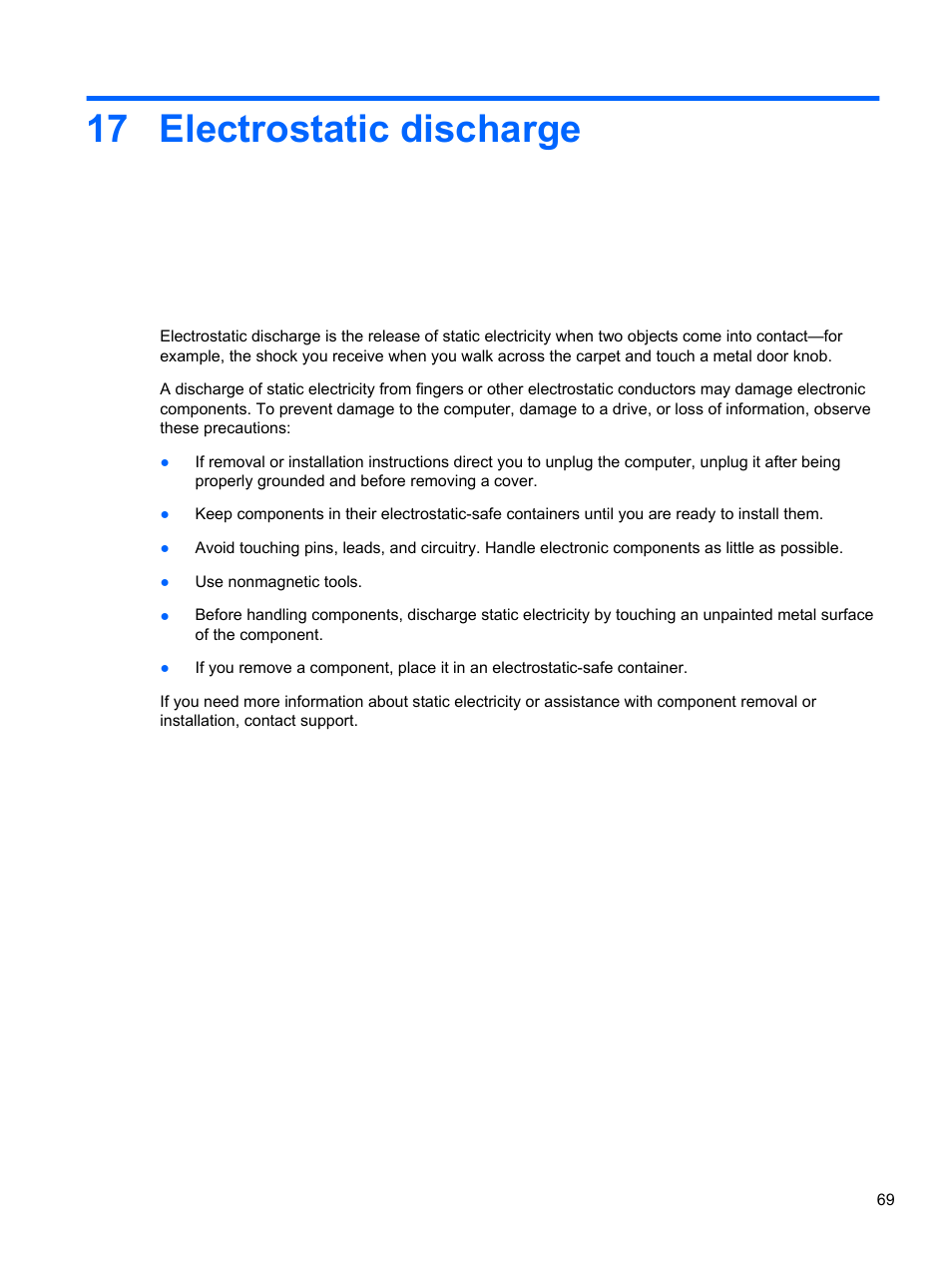 Electrostatic discharge, 17 electrostatic discharge | HP Pavilion dm1-4211nr Entertainment Notebook PC User Manual | Page 79 / 82