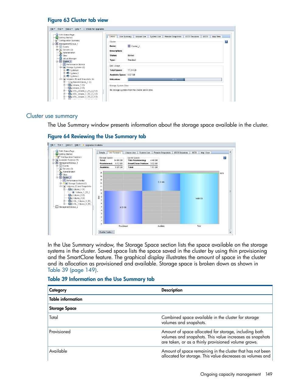 Cluster use summary | HP LeftHand P4000 Virtual SAN Appliance Software User Manual | Page 149 / 275