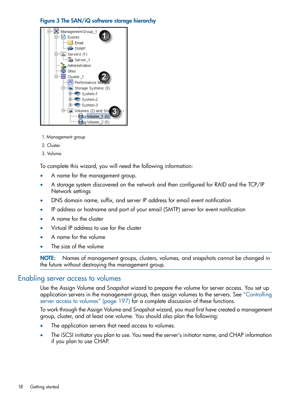 Enabling server access to volumes | HP LeftHand P4000 Virtual SAN Appliance Software User Manual | Page 18 / 275