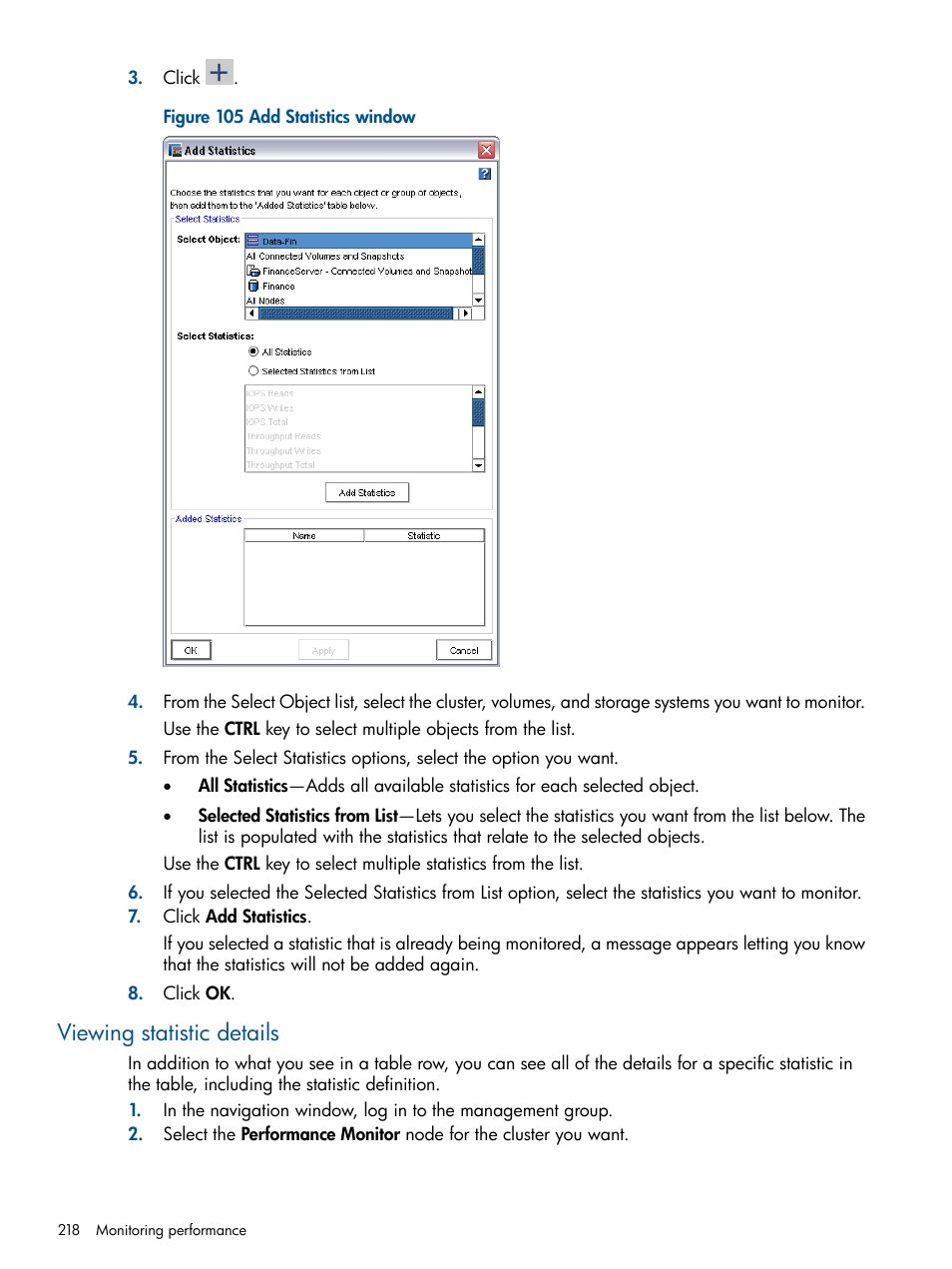 Viewing statistic details | HP LeftHand P4000 Virtual SAN Appliance Software User Manual | Page 218 / 275