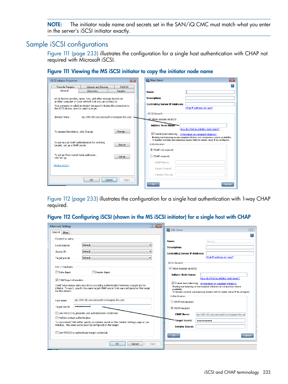 Sample iscsi configurations | HP LeftHand P4000 Virtual SAN Appliance Software User Manual | Page 233 / 275