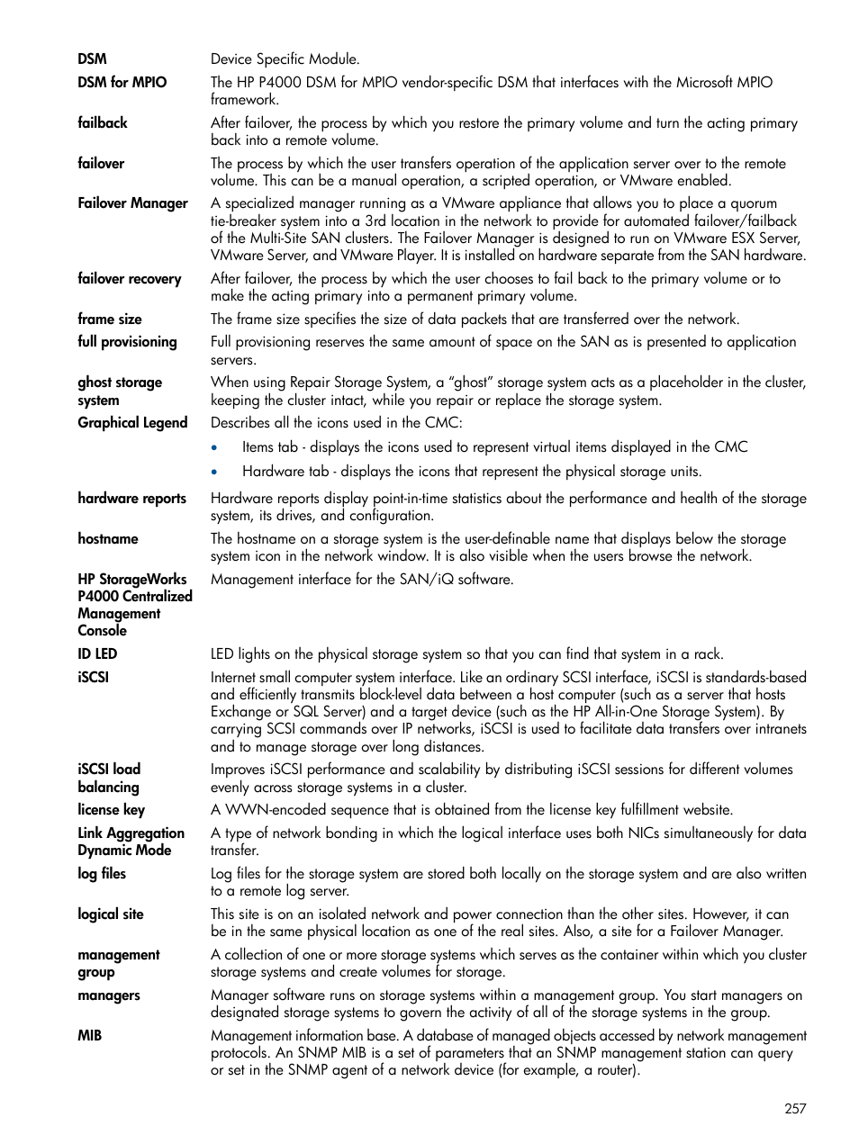 HP LeftHand P4000 Virtual SAN Appliance Software User Manual | Page 257 / 275